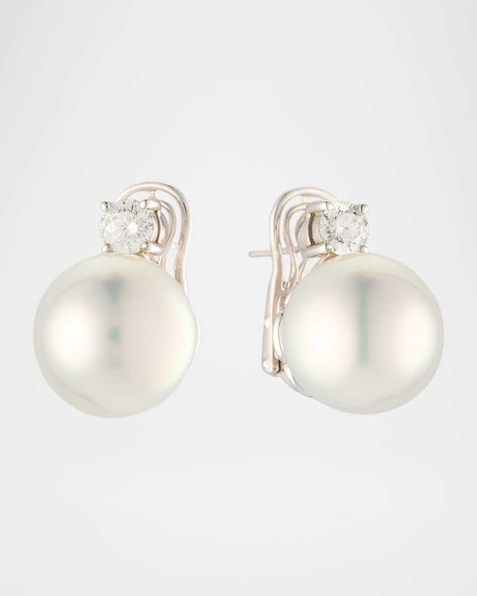 18K White Gold South Sea Pearl and Diamond Earrings